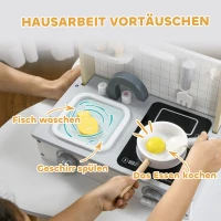 AIYAPLAY houten kinderkeuken speelkeuken met etenswaren, spoelbak & accessoires speelgoedkeuken poppenkeuken speelset voor kinderen cadeau voor meisjes en jongens 3-5 jaar grijs(m-5)