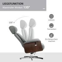 HOMCOM Relaxsessel mit Hocker, Liegefunktion, drehbar, Lederoptik, bis 150 kg, Hellgrau(m-4)