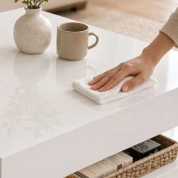 HOMCOM LED-salontafel met opbergruimte, 2-laags modern tafelontwerp met open plank en afstandsbediening, hoogglans wit(m-13)