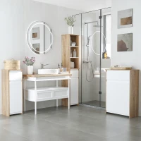 kleankin Badkamerkast, badkamercommode, 2-laags, ruimtebesparend MDF naturel hout + wit(m-2)