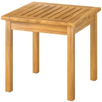 Outsunny Table Basse de Jardin Carrée en Bois d'acacia Massif, avec Plateau à Lattes, Pieds Réglables, 48x48x46cm, Naturel(m-12)