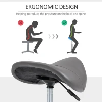 HOMCOM Rollende kruk, zadelvormige zitting, in hoogte verstelbaar, 360° draaibaar, kunstleer, donkergrijs, 53 x 52 x 49-61 cm(m-7)