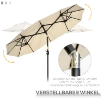 Outsunny parasol, tuinparasol, kantelbaar, met handslinger, windkap, polyester+staal, kaki, 285 x 147 cm(m-4)