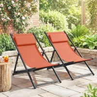 Outsunny Lot de 2 bain de soleil, chaise longue pliante avec appuie-tête en textilène inclinable 60 x 100 x 85 cm, rouge brique(m-10)