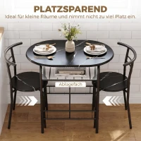 HOMCOM Eetset 3-delig, keukentafel en stoelen voor 2 personen met rek, woonkamer, zwarte marmerlook(m-5)