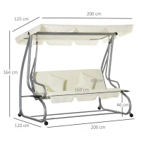 Outsunny hangmatschommel 3-zits ligfunctie staal beige 200 x 120 x 164 cm(m-3)