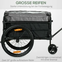 HOMCOM 2-in-1 fietskar, laadaanhanger, 40 kg draagvermogen, zwart+grijs(m-6)