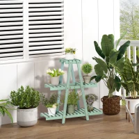 Outsunny plantenrek, bloemenrek met 3 treden, plantentrap voor 6 bloempotten, plantenstandaard voor tuin, balkon, hout, lichtgroen, 76 x 26 x 76 cm(m-2)
