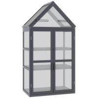 Outsunny kas met 3 planken, massief hout, behuizing van polycarbonaat, grijs, 70,5 x 42 x 132 cm