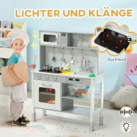 AIYAPLAY Kinderkeuken met elektrisch fornuis, magnetron, spoelbak & kraan | Speelkeuken met pannenset | Speelgoed voor jongens & meisjes 3-8 jaar | Wit(m-5)