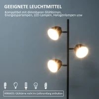 HOMCOM Stehlampe, Bodenlampe, 3 einstellbare Schirme, Metall, Schwarz(m-7)