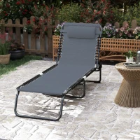 Outsunny Bain de Soleil transat Pliable Dossier inclinable Multi-Positions Acier thermoplastique Lacets élastiques Noir(m-9)