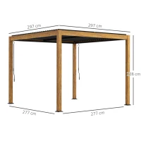 Outsunny Tuinpaviljoen met lamellendak, handkruk, aluminium/hout, 3x3m, zwart/natuur(m-3)