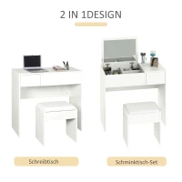 HOMCOM Make-uptafel met kruk toilettafel kaptafel inklapbare spiegel wit(m-4)