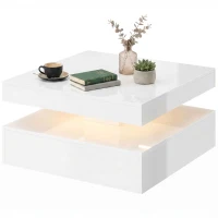 HOMCOM LED-salontafel met opbergruimte, 2-laags modern tafelontwerp met open plank en afstandsbediening, hoogglans wit(m-14)