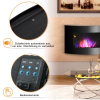 HOMCOM Elektrische kachel elektrische wandhaard haardkachel LED kiezelstenen roestvrij staal 1800 W warmte(m-7)