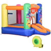 Outsunny Zelfopblazende Springkasteel, met Blower, Patches, Bevestigingsmateriaal, 250 cm x 180 cm x 175 cm, Meerkleurig(m-10)
