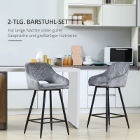 HOMCOM set van 2 barkrukken in retrostijl, fluwelen look, inclusief voetsteun 50 cm x 53 cm x 94 cm grijs(m-4)