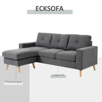 HOMCOM Hoekbank in Scandinavisch design, met knoopdetail, massief hout, linnenlook, Grijs(m-6)
