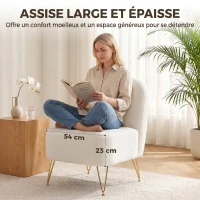 HOMCOM Fauteuil Salon Sans Accoudoirs, Fauteuil d'Appoint Rembourré en Tissu Bouclette, Coussin Épais, Assise Large, Blanc(m-4)