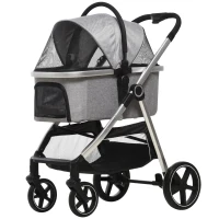 PawHut hondenkar, 2-in-1 hondenwagen, draagtas, opvouwbare hondenbuggy, grijs(m-10)