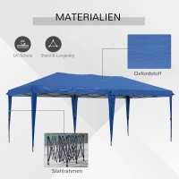 Outsunny Faltpaviljoen Tuinpaviljoen Partytent, inklapbaar, weerbestendig, 5,9 m x 2,95 m x 2 m, Blauw(m-4)