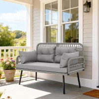 Outsunny Canapé de jardin avec coussins et oreillers 2 places en résine tressée, canapé d'extérieur avec accoudoirs gris foncé(m-2)