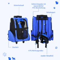 PawHut Hondentrolley transporttas draagtas dieren 2-in-1 rugzak trolley blauw(m-6)