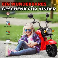 AIYAPLAY Elektrische Kindermotor 6V met Muziek, LED-koplamp, 3-5 km/u, voor kinderen 3-6 jaar, tot 25 kg, Rood(m-7)