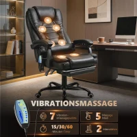 Vinsetto Massagestoel directiestoel met voetensteun, verstelbare rugleuning PVC zwart(m-4)