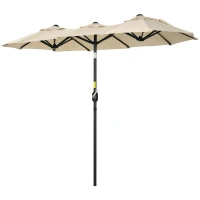 Outsunny parasol, tuinparasol, kantelbaar, met handslinger, windkap, polyester+staal, kaki, 285 x 147 cm(m-10)