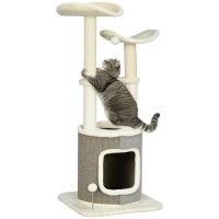PawHut kattenboom met kattengrot, twee platforms, twee krabpalen, pluche hoes, roomwit, 48 x 48 x 110 cm(m-11)