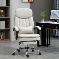 Vinsetto Bureaustoel met Massage- en Warmtefunctie, Ergonomisch, 66x67x110-118cm, Crèmewit(m-2)