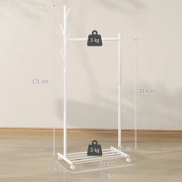 HOMCOM Portant à vêtements, porte-manteau sur roulettes avec étagère à chaussures et 5 crochets, 68 x 43 x 171 cm, blanc(m-3)