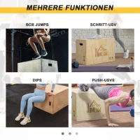 HOMCOM Plyo Box, Houten Springbox, Plyometrische Platform met Handgreep voor Thuis, 45 x 40 x 60 cm, Natuurlijk Hout(m-7)