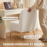 HOMCOM Fauteuil Salon Sans Accoudoirs, Fauteuil d'Appoint Rembourré en Tissu Bouclette, Coussin Épais, Assise Large, Blanc(m-7)