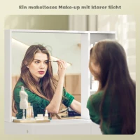 HOMCOM Schminktisch, Make-up-Tisch mit großem Spiegel, 4 Schubladen, 3 offene Fächer, 2 Schränke, MDF, Weiß(m-5)