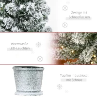 HOMCOM Mini-kerstboom Ø40x90 cm, Kunst Sneeuw, 60 LEDs, Brandvertragend, Kunststof, Groen/Wit(m-8)