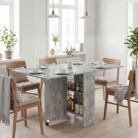 HOMCOM Table pliante de cuisine salle à manger amovible sur roulettes 75L x 140l x 74H cm 2 étagères intégrées en bois(m-2)