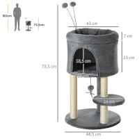 PawHut kattenboom, met huisje, platform, speelbal, sisal, groen+roomwit, 44,5 x 44,5 x 73,5 cm(m-3)