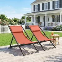 Outsunny Lot de 2 bain de soleil, chaise longue pliante avec appuie-tête en textilène inclinable 60 x 100 x 85 cm, rouge brique(m-9)