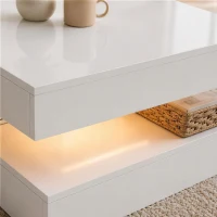 HOMCOM LED-salontafel met opbergruimte, 2-laags modern tafelontwerp met open plank en afstandsbediening, hoogglans wit(m-10)