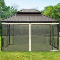 Outsunny Moustiquaires pour tonnelle barnum pavillon de jardin 3 x 4 m - lot de 4 moustiquaires zippées + crochets d'attaches - polyester nylon - noir et crème(m-10)