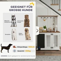 PawHut Hondenkooi voor thuis, hondenbox met 3 deuren, opbergrek voor speelgoed, hondenhuis met haken, krijtbord en gum, geschikt voor grote honden, wit(m-9)