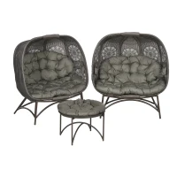 Outsunny Tuinmeubelset, 2 rieten stoelen met bijzettafel, inklapbaar, zitkussens, metalen frame, kleur: zand(m-1)
