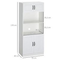HOMCOM Keukenkast Keukenbuffet Kast, landelijke stijl, 2 kasten, 2 planken, 70 cm x 40 cm x 170 cm Wit + Zwart(m-3)