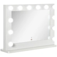 HOMCOM Hollywoodspiegel met verlichting, aanraakbediening, geheugenfunctie, 12 dimbare LED-lampen, wit, 80 x 60 cm(m-11)