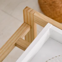 HOMCOM keukenwagen serveerwagen met schappen afneembaar dienblad grenen wit + naturel(m-8)