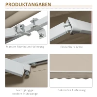 Outsunny handmatige knikarmluifel 395 cm luifel met handslinger balkonluifel zonwering wandmontage balkon aluminium wit + beige 395 x 245 cm | Aosom(m-8)