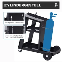 DURHAND laswagen, wagen voor gasflessen, met veiligheidsketting, 3 schappen, zwart(m-5)